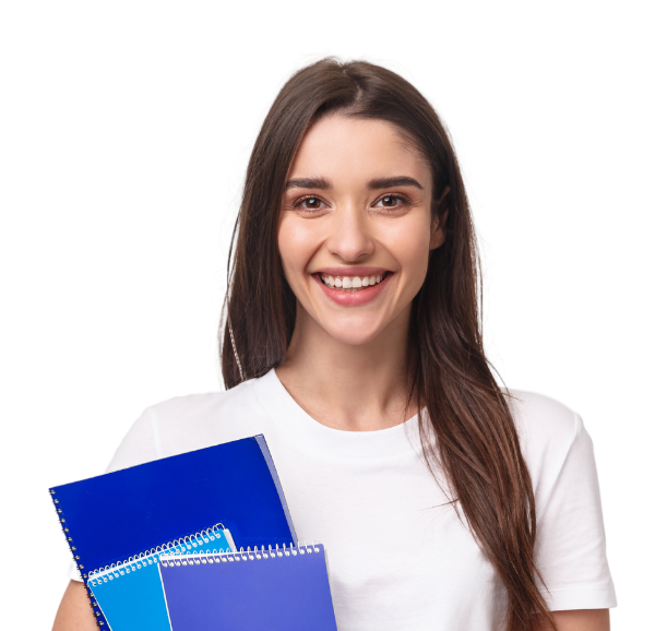 a happy students girl smiling and holding books