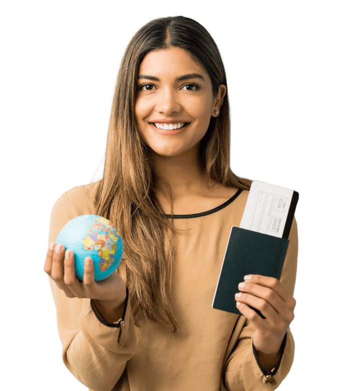 a girl holding a globe and passport both in her hands, Planning for study abroad