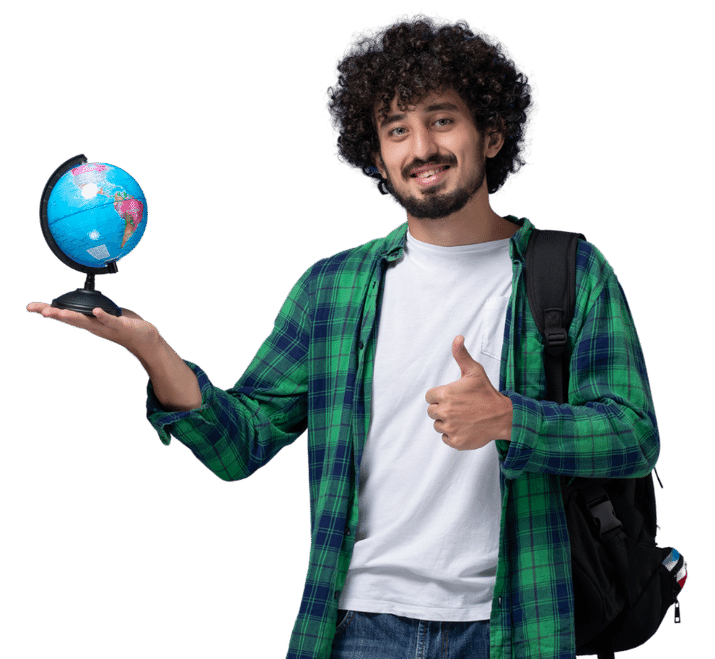 a boy holding a globe on his palm