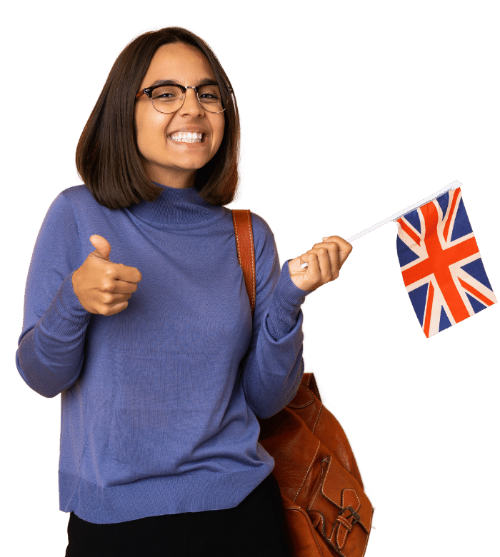 a girl holding a flag of United Kingdom Flag