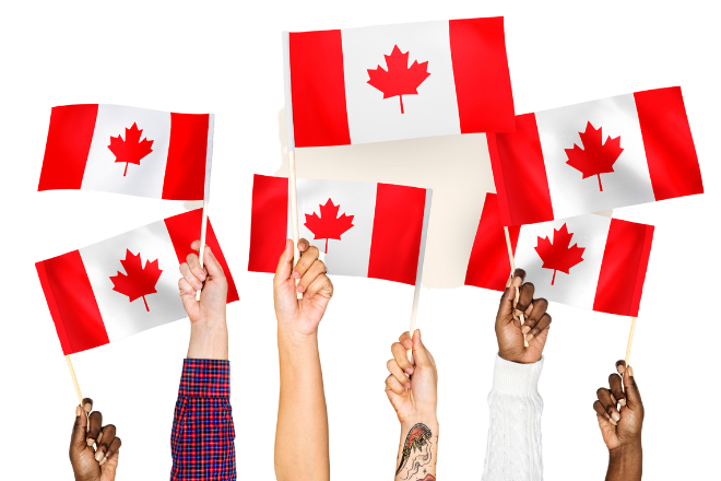 Flags of Canada in hands